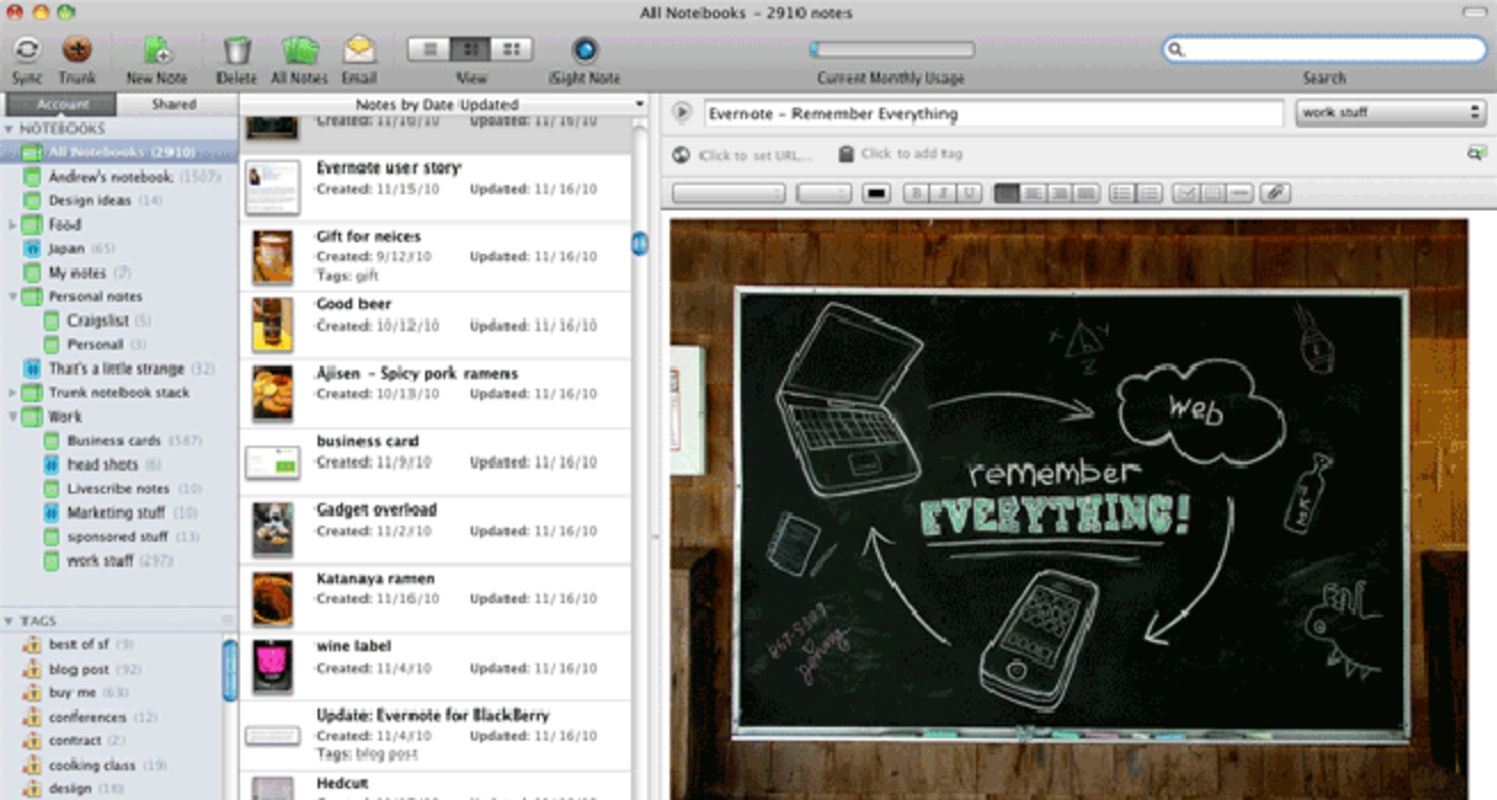 Evernote 10.54.4 feature