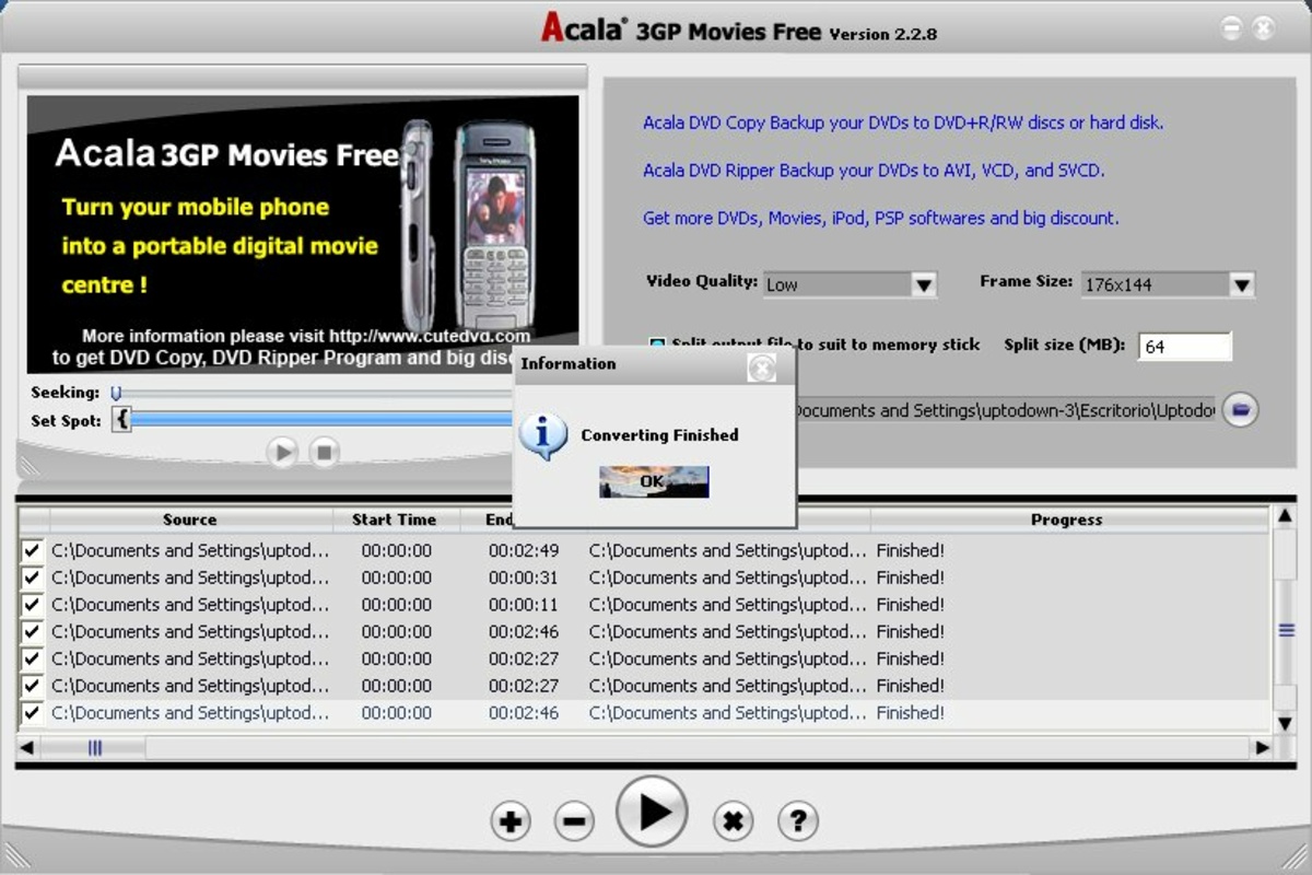 Acala 3GP Movies Free 4.2.8 for Windows Screenshot 1