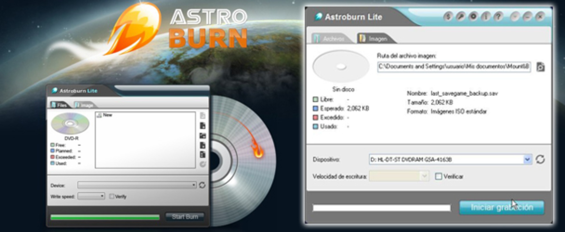 Astroburn Lite 2.0.0.205 for Windows Screenshot 1