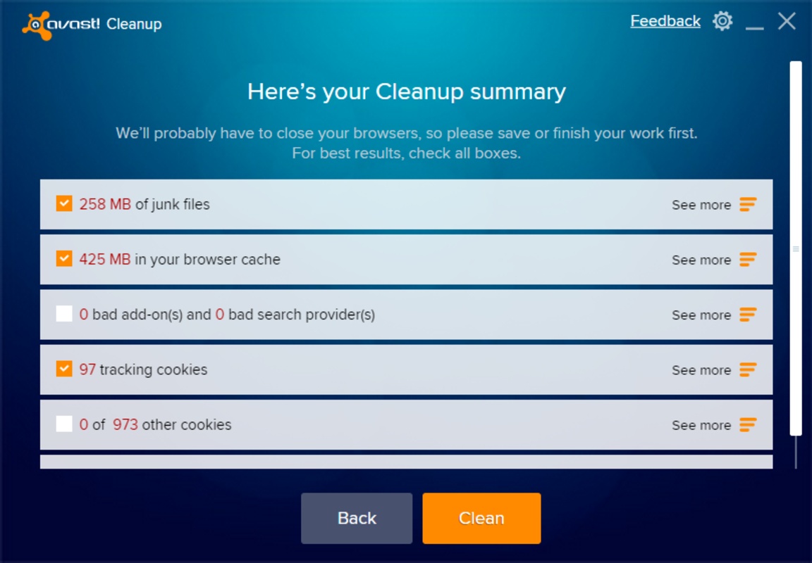 Avast Cleanup 11.2.162.0 feature