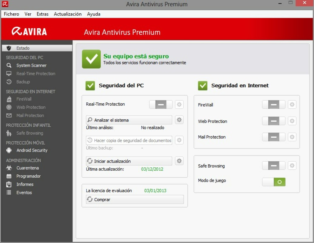 Avira Free Antivirus 2013 for Windows Screenshot 1
