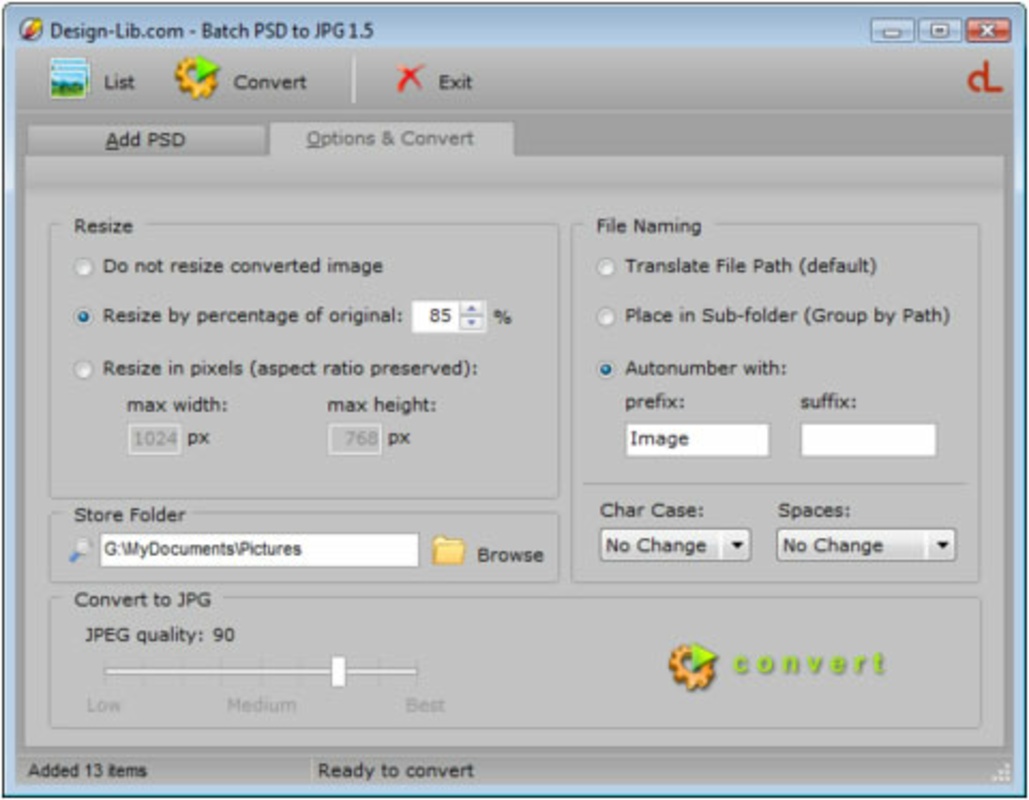 Batch PSD to JPG 1.51 feature