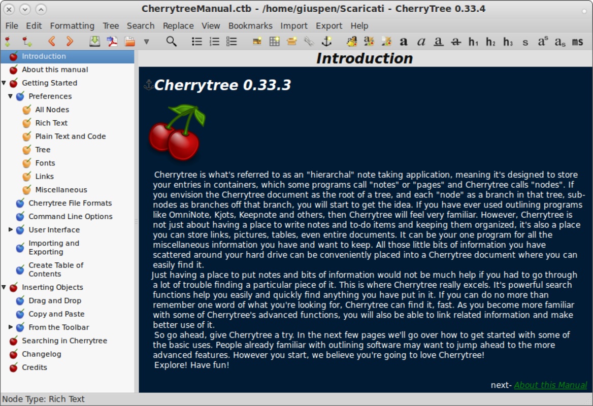 CherryTree 0.99.55.0 feature