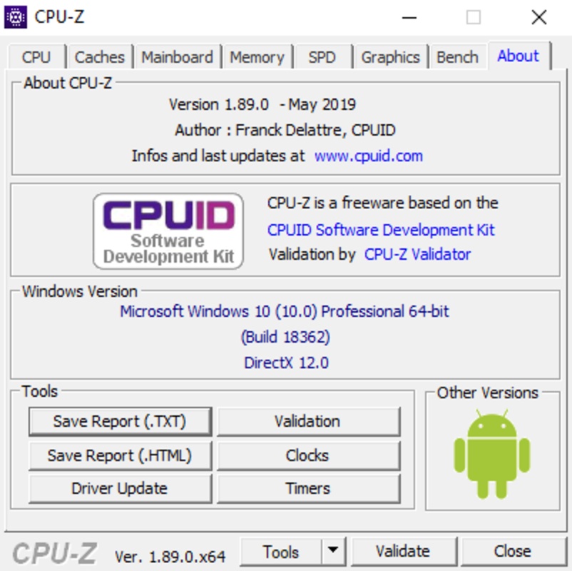 CPU-Z 2.05 for Windows Screenshot 2