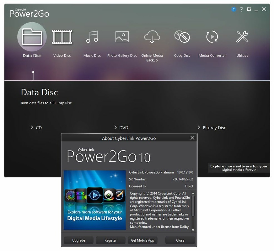 CyberLink Power2Go 10 for Windows Screenshot 1