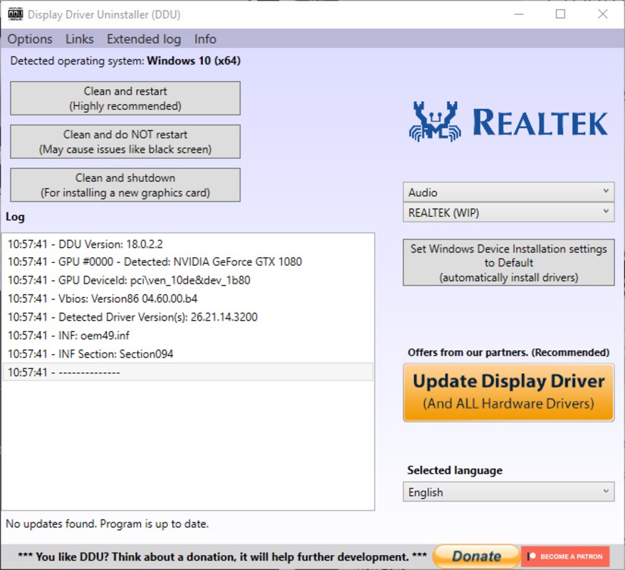 Display Driver Uninstaller 18.0.6.2 for Windows Screenshot 3