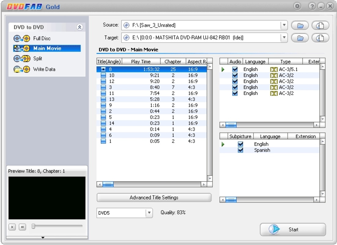 DVDFab DVD Copy 12.1.0.3 for Windows Screenshot 1