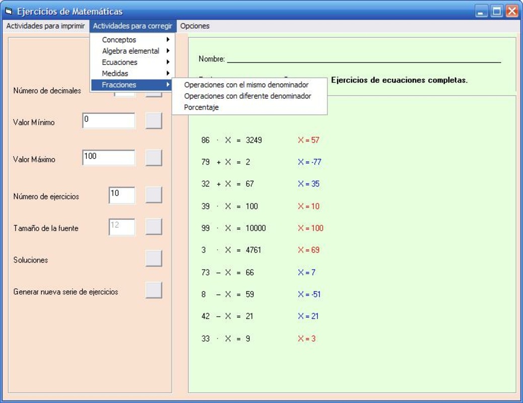 Ejercicios de Matematicas 1.0.0 for Windows Screenshot 1