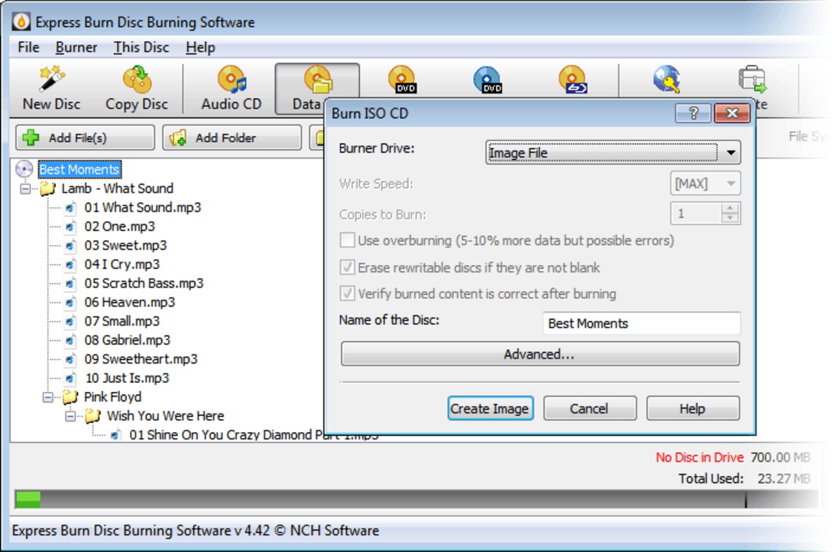 Express Burn CD and DVD Burner 10.28 feature