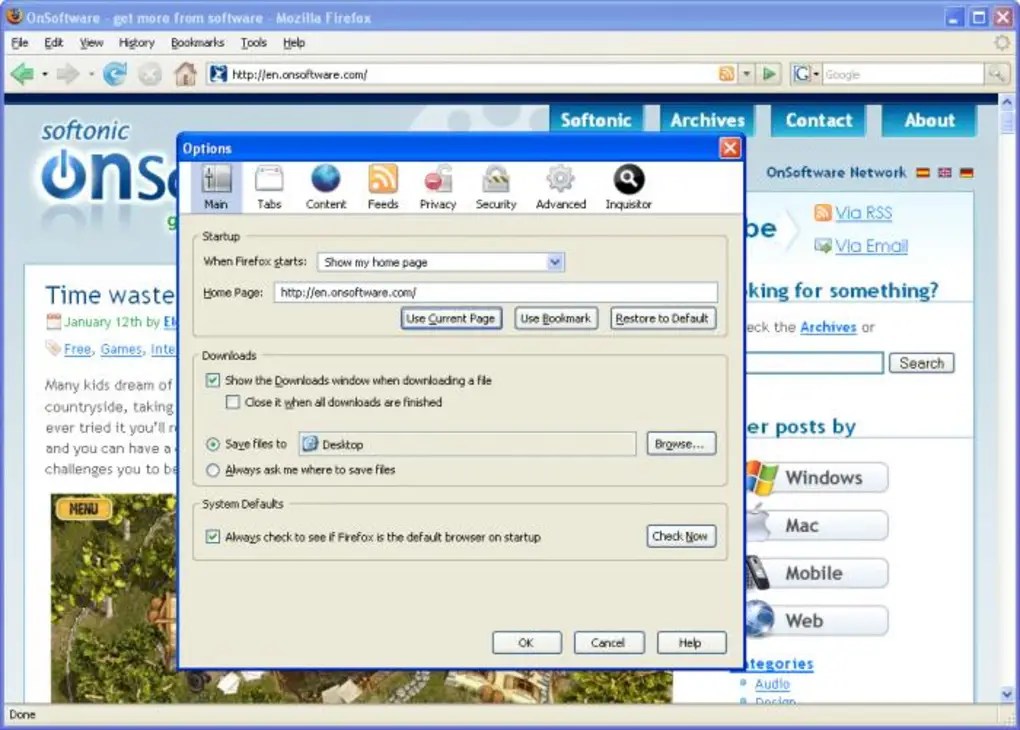 Firefox 2.0.0.20 for Windows Screenshot 2