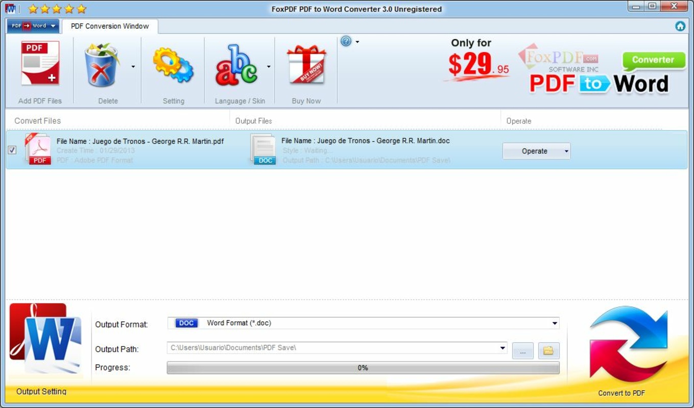 FoxPDF PDF to Word Converter 3.0 for Windows Screenshot 1