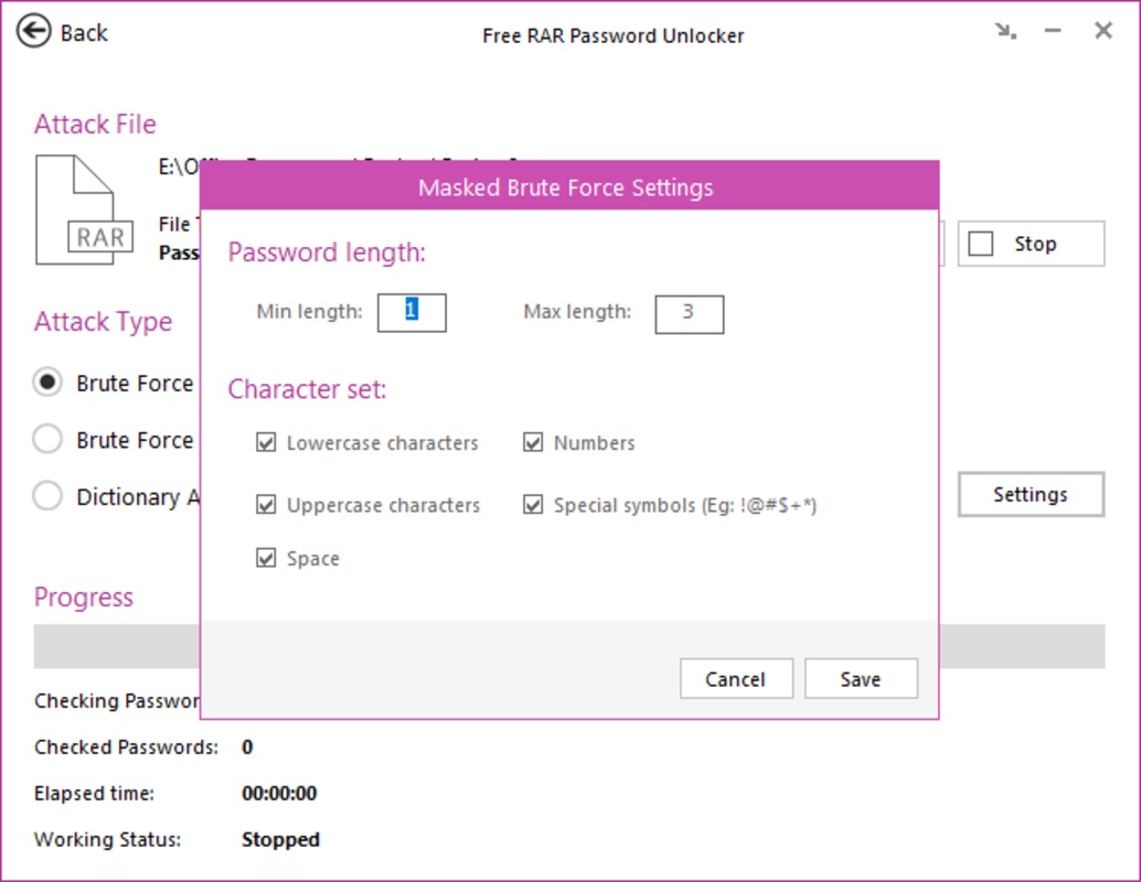 Free RAR Password Unlocker 2.0.1 feature