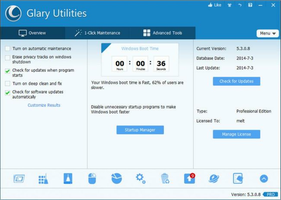 Glary Utilities Pro 6.2 for Windows Screenshot 1