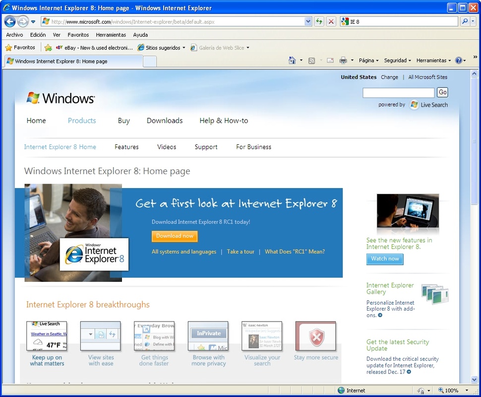 Internet Explorer 8 para XP  for Windows Screenshot 1