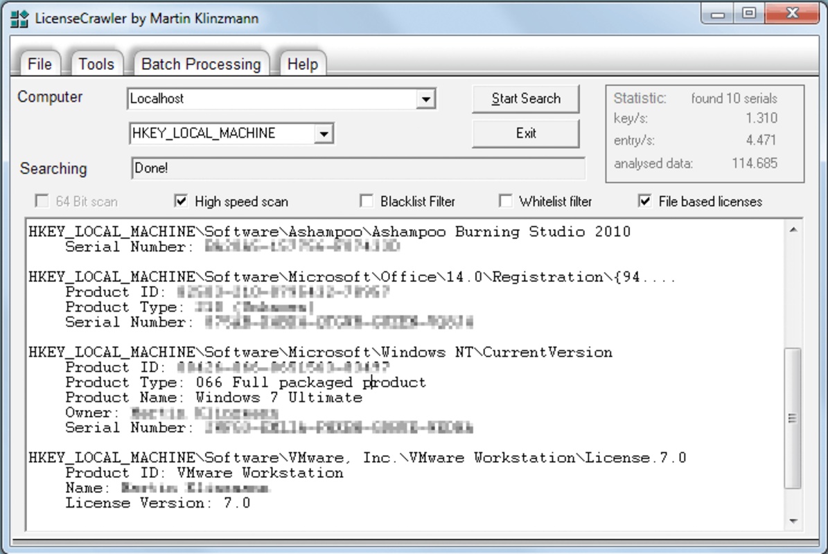 LicenseCrawler 2.9 Build 2742 feature