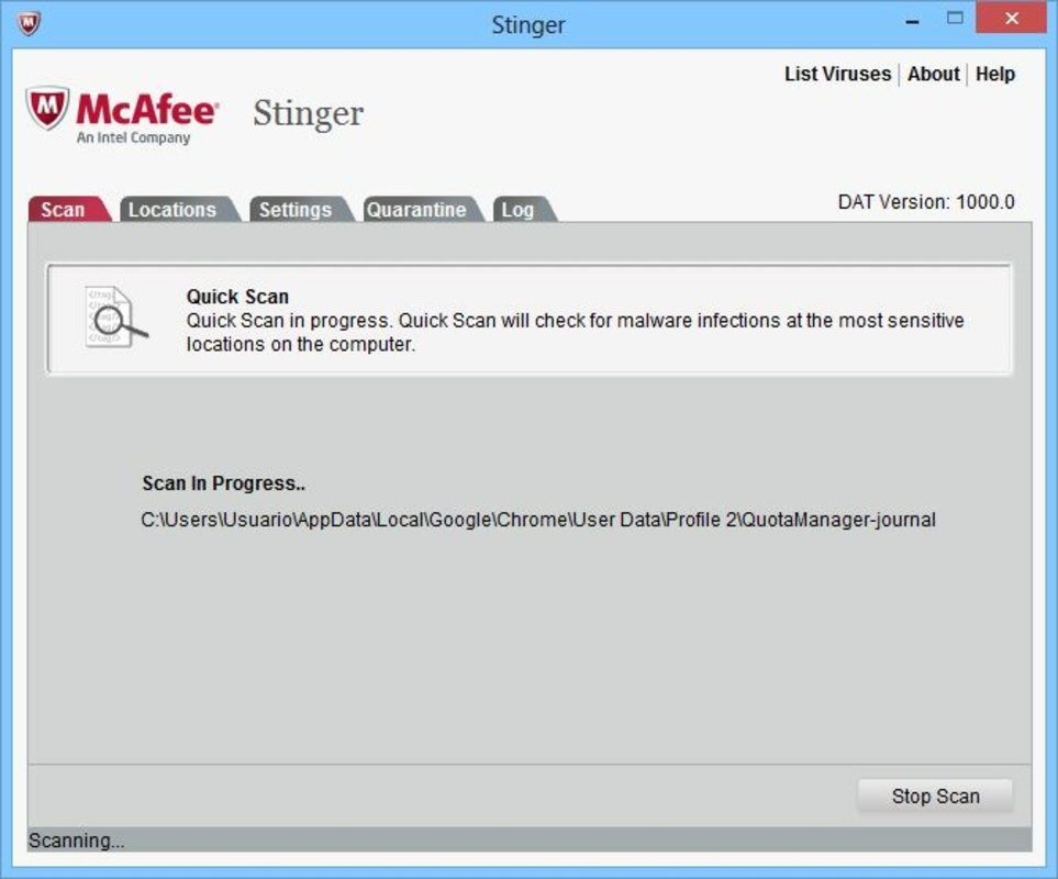 McAfee Stinger Portable 12.2.0.570 for Windows Screenshot 1