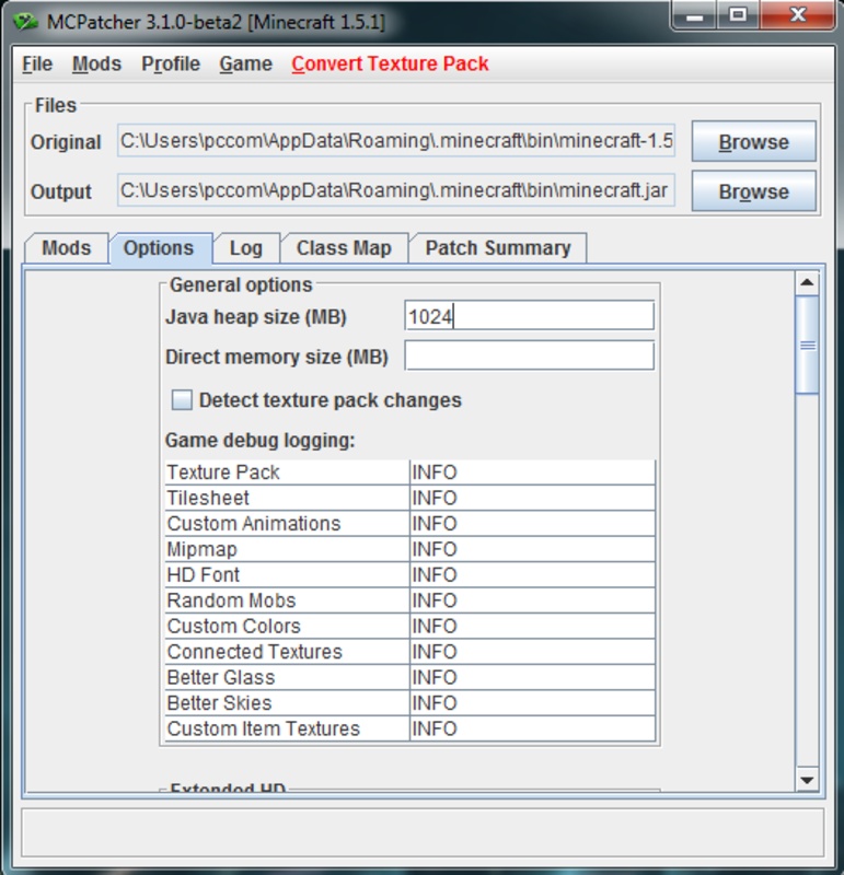 MCPatcher 5.0.3 for Windows Screenshot 2
