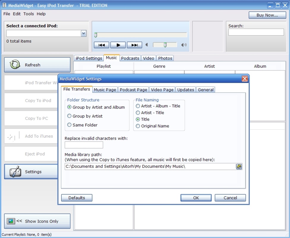 MediaWidget Easy-iPod-Transfer for Windows Screenshot 1