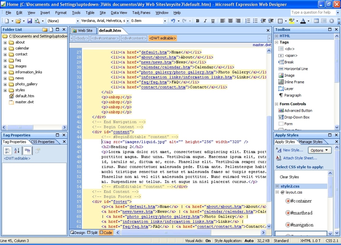 Microsoft Expression Web Beta for Windows Screenshot 1
