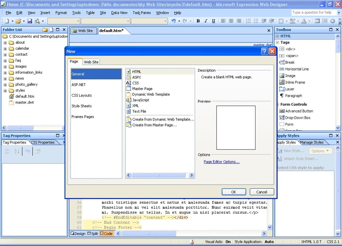 Microsoft Expression Web Beta for Windows Screenshot 2