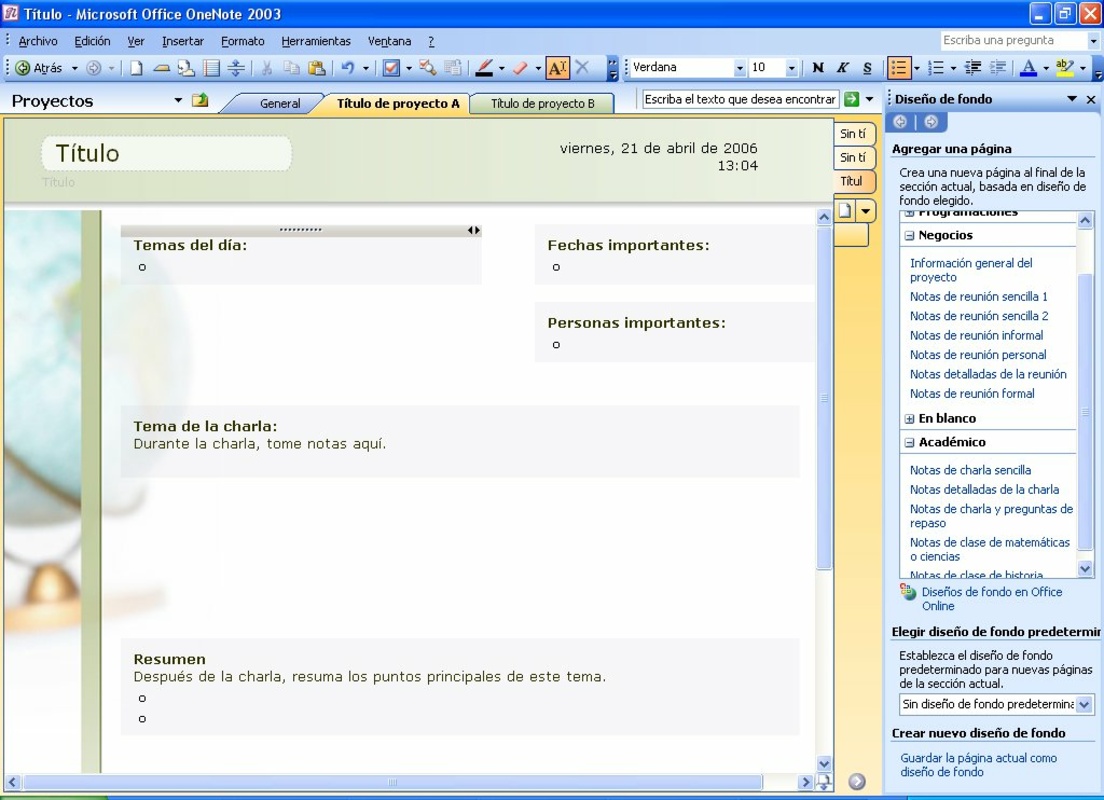 Microsoft Office OneNote 2003 feature