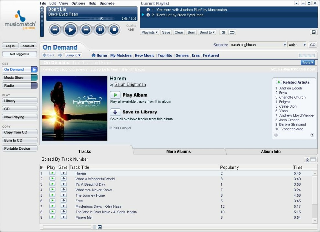 MusicMatch Jukebox 10.00.4015 for Windows Screenshot 1
