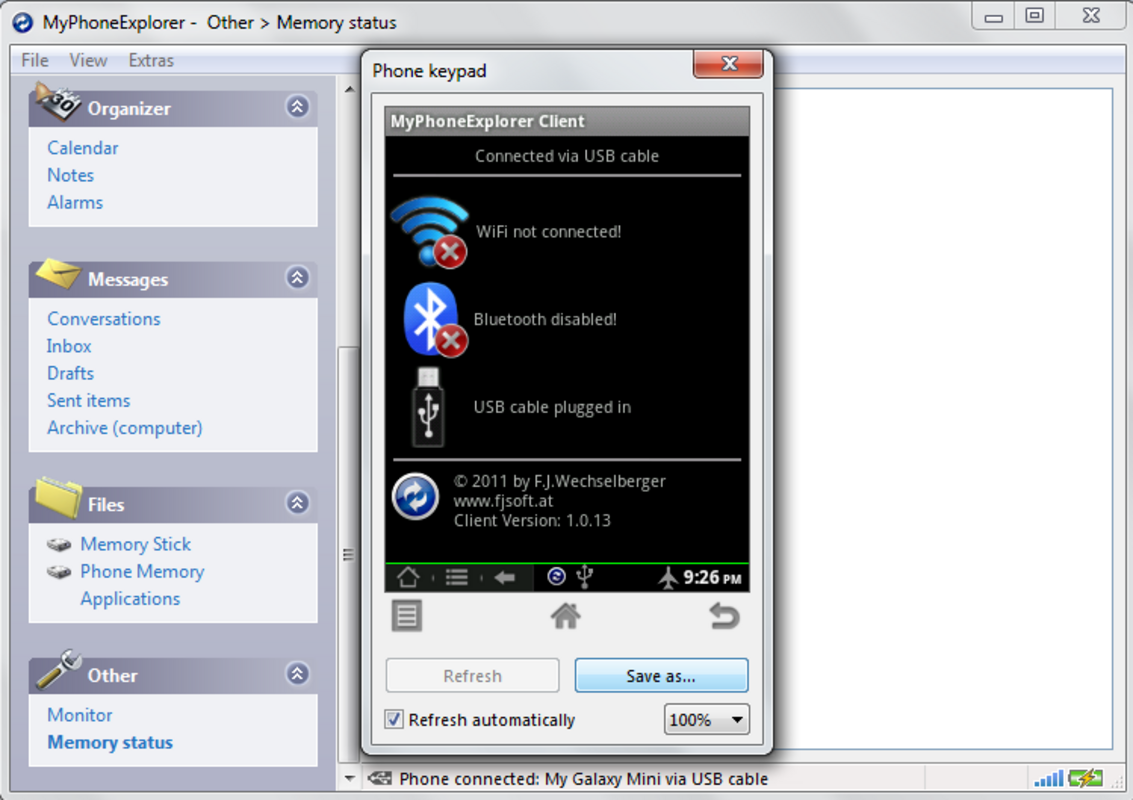 MyPhoneExplorer 2.1 for Windows Screenshot 1