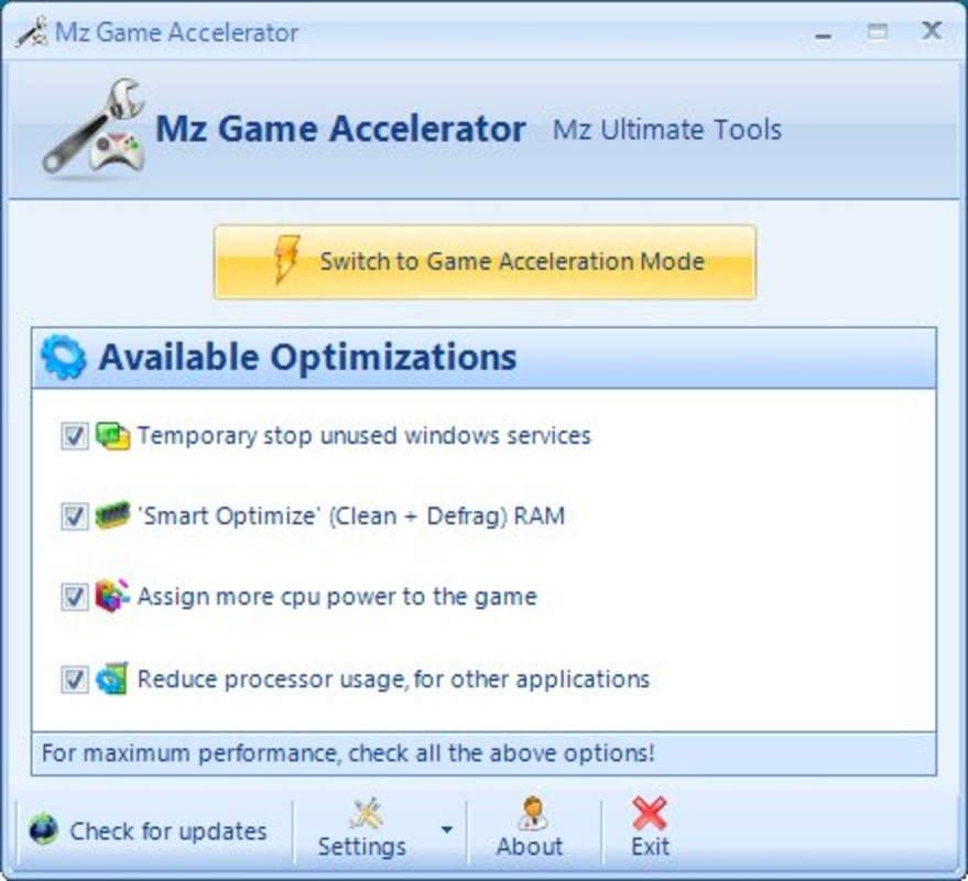 Mz Game Accelerator 1.1.0 for Windows Screenshot 2