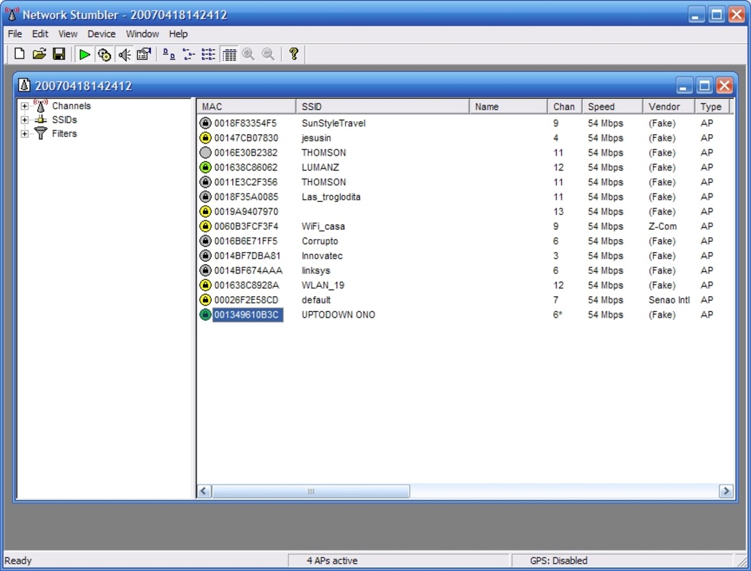 NetStumbler 0.4.0 for Windows Screenshot 2