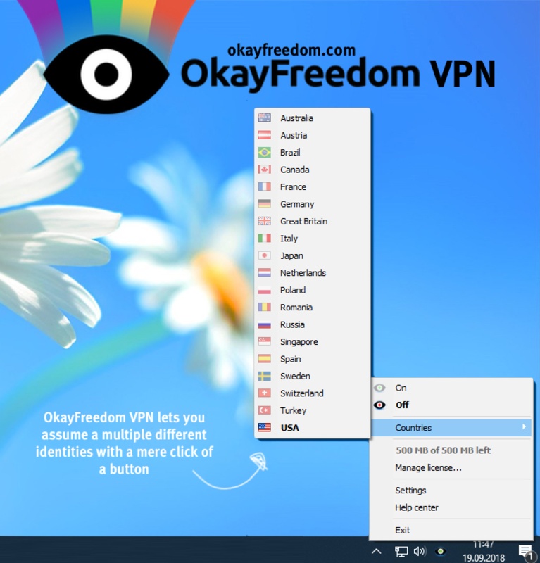 OkayFreedom VPN 1.8.18 for Windows Screenshot 1