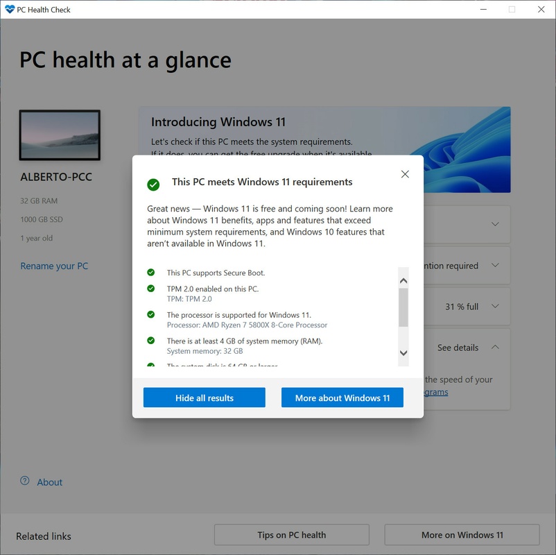 PC Health Check 3.7.220415001 feature