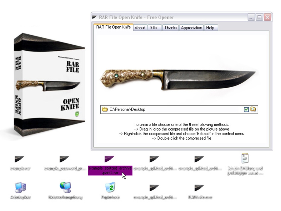 RAR File Open Knife 7.00 feature