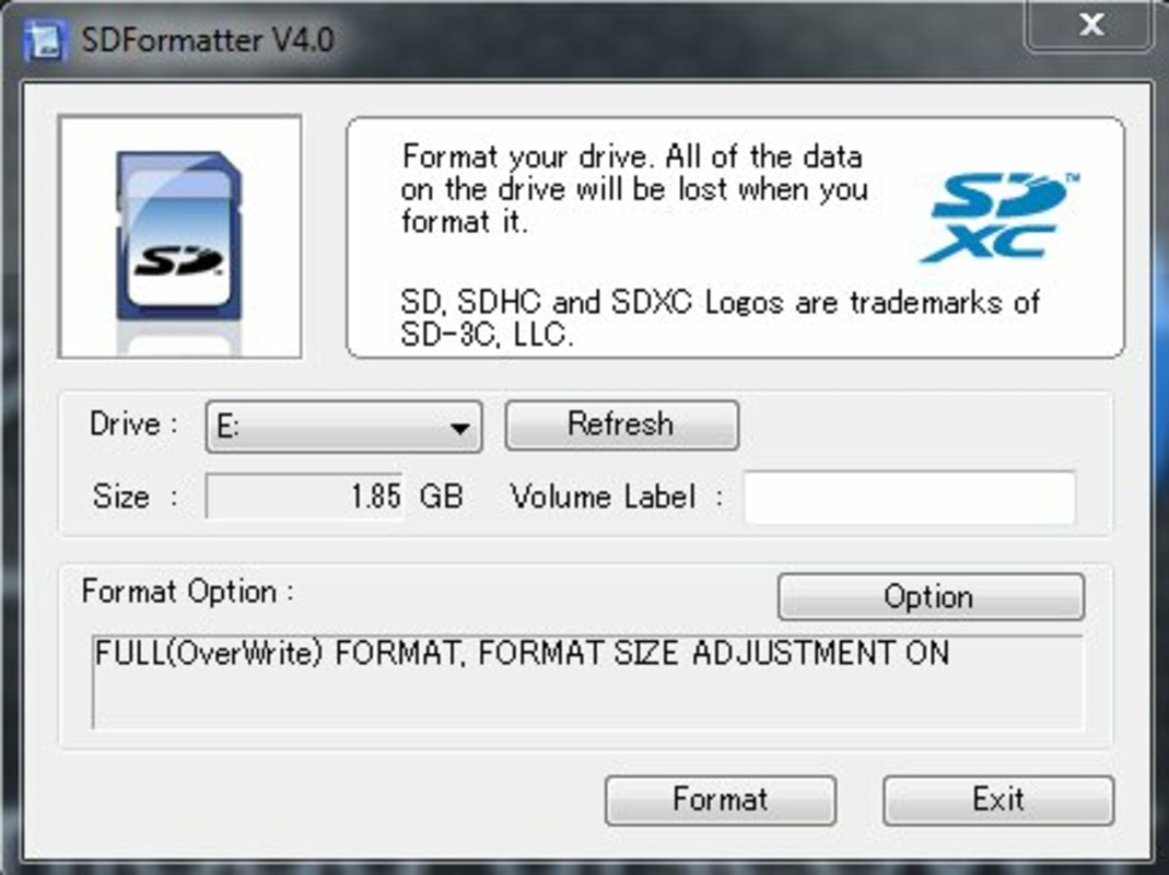 SD Card Formatter 5.0.2 for Windows Screenshot 1