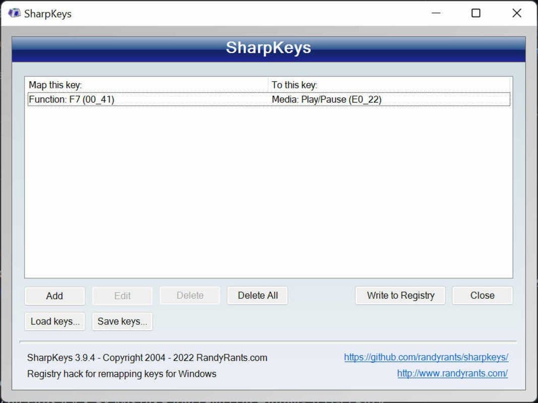SharpKeys 3.9.4 for Windows Screenshot 1