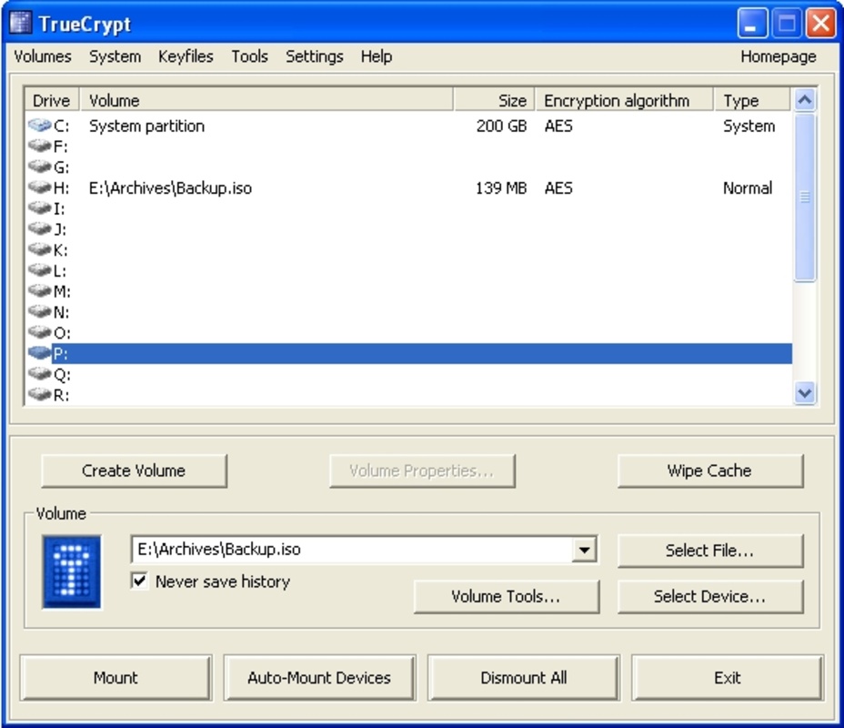 TrueCrypt 7.2 for Windows Screenshot 1