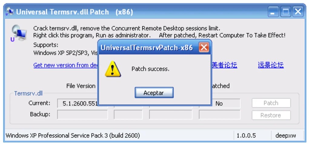 Universal Termsrv.Dll Patch 1.0b for Windows Screenshot 1