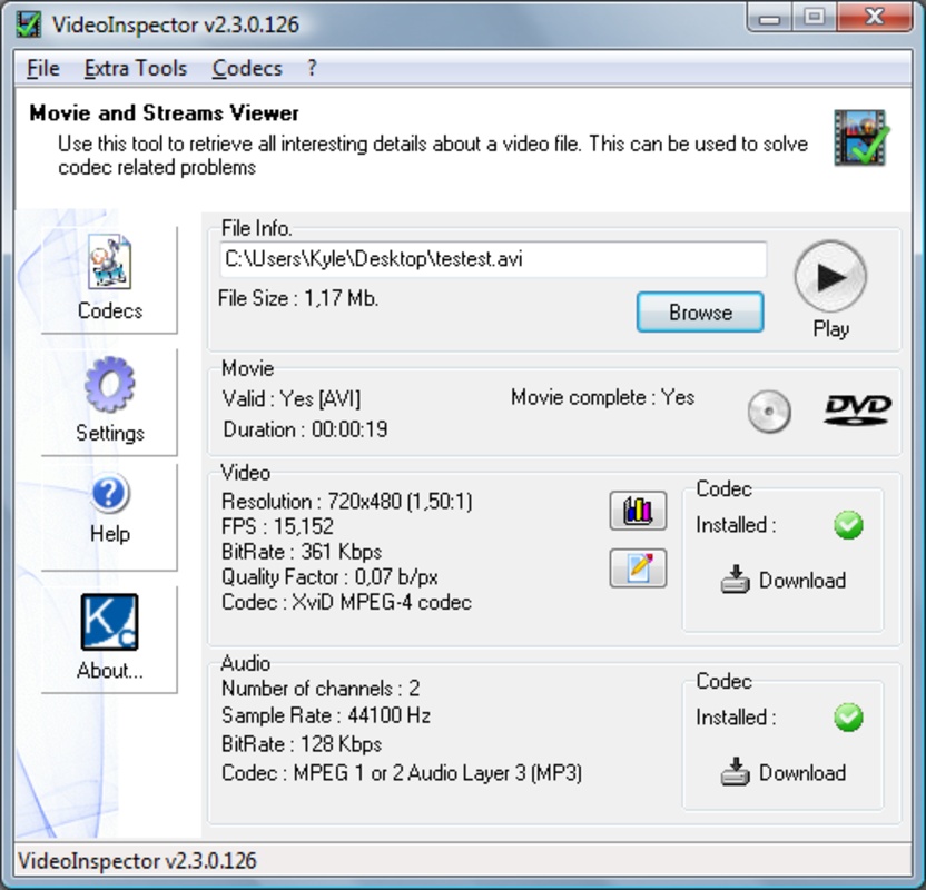 VideoInspector 2.15.10 for Windows Screenshot 1