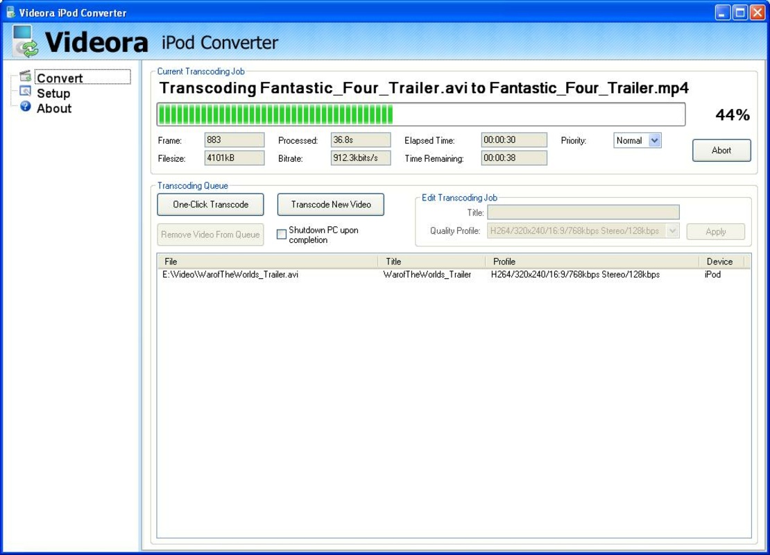 Videora iPod Converter 6.00 for Windows Screenshot 2