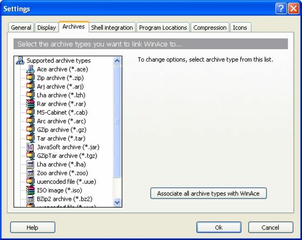 WinAce 2.69 for Windows Screenshot 2