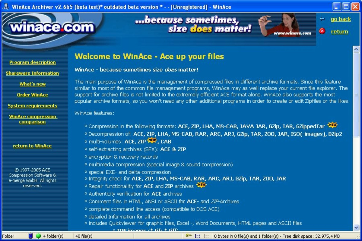 WinAce 2.69 for Windows Screenshot 4