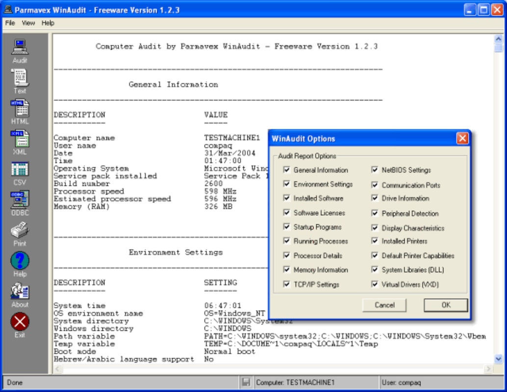 WinAudit 3.4.3 for Windows Screenshot 1