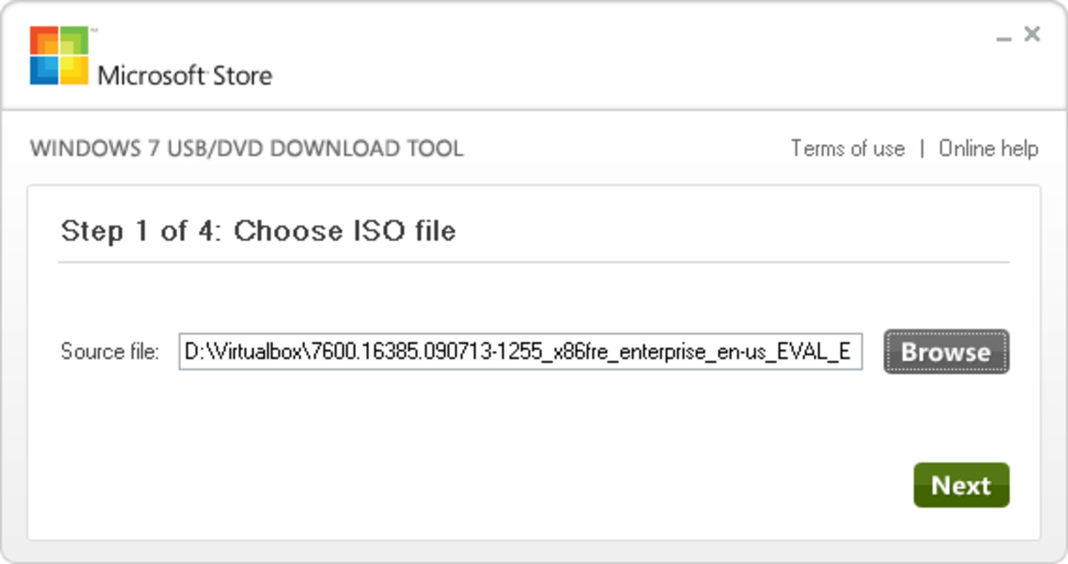 Windows 7 USB DVD Download Tool 1.0 for Windows Screenshot 1