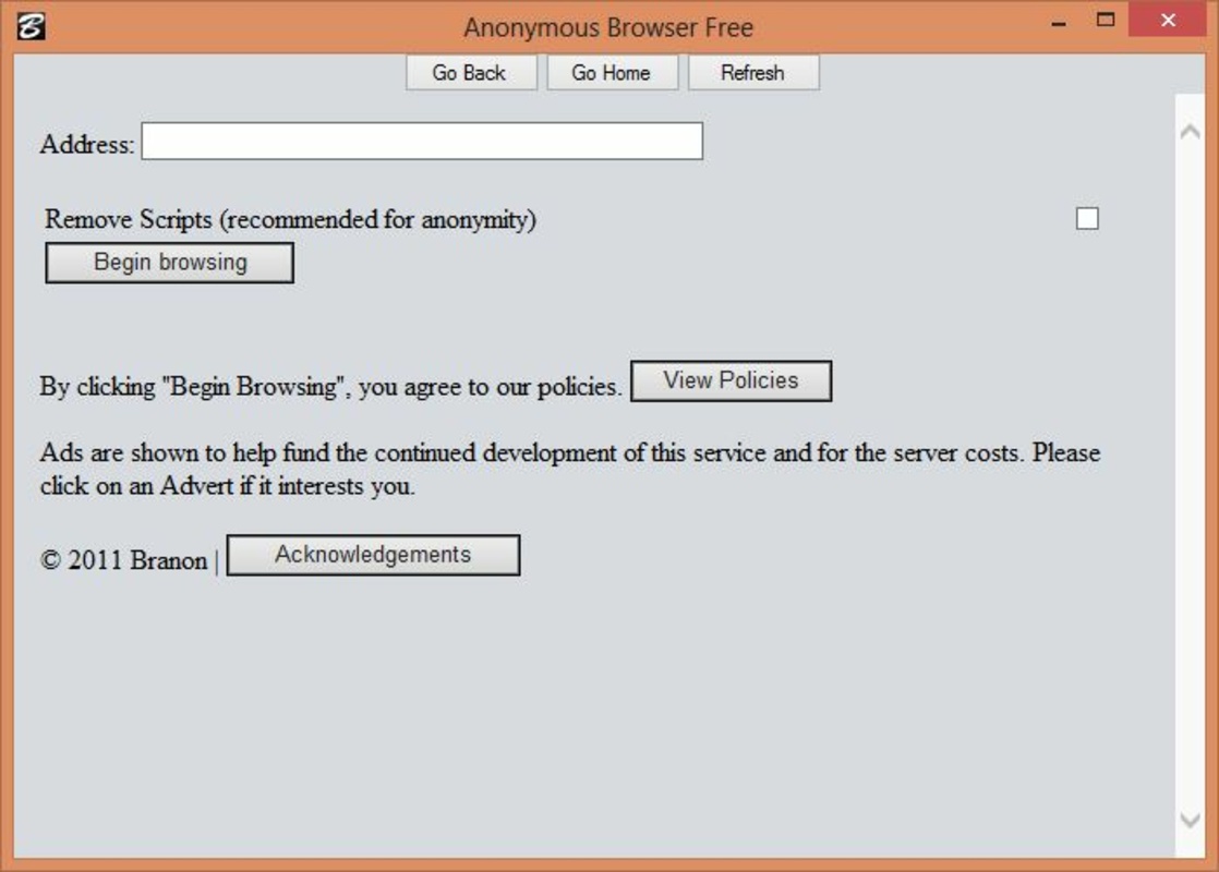 Windows Anonymous Browser 1.0 for Windows Screenshot 1