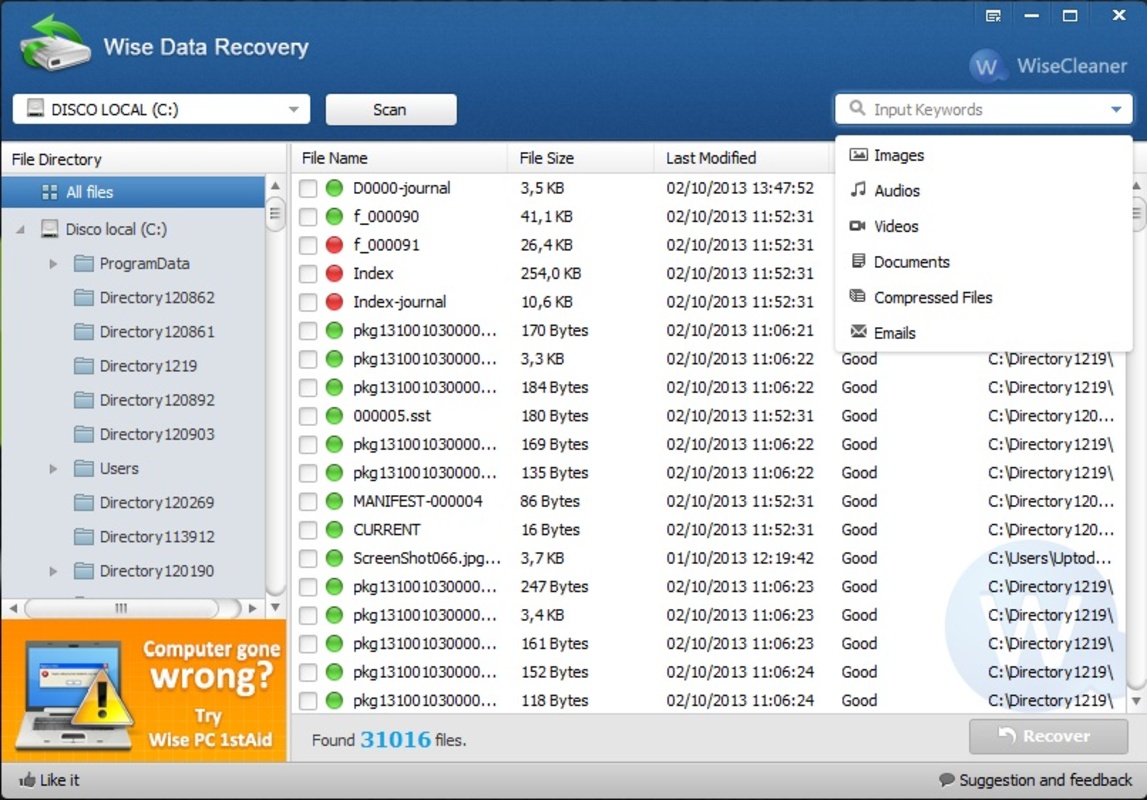 Wise Data Recovery 6.1.3.495 feature