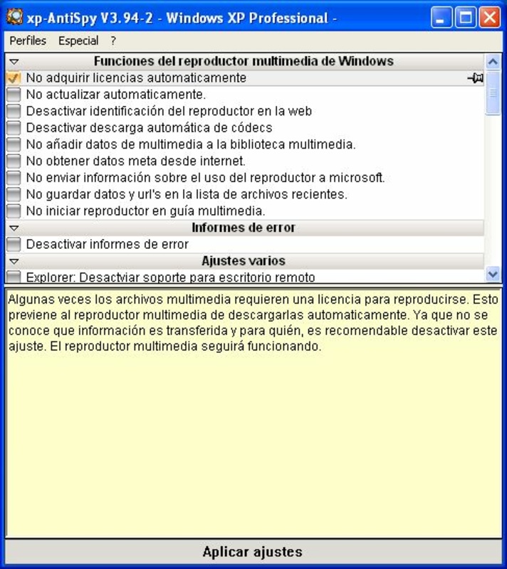 XP AntiSpy 3.97 4 for Windows Screenshot 1